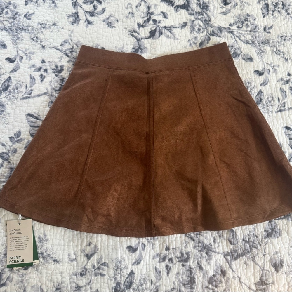 NWT Halara High Waisted 2-in-1 A Line Faux Suede Mini Skirt Skort Brown - Picture 2 of 9